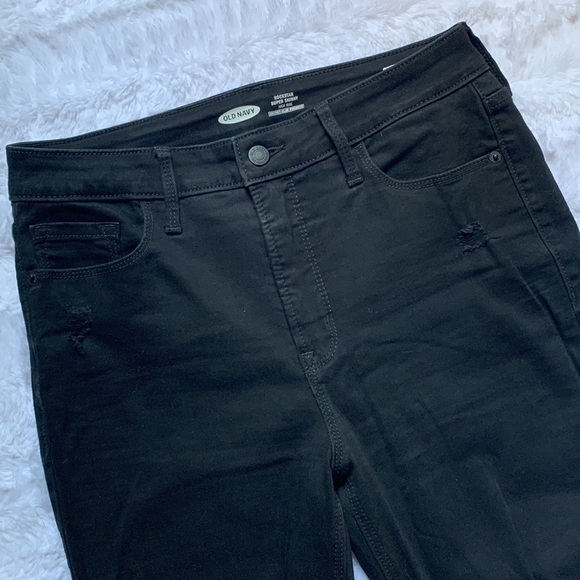 𝅺OLD Navy black High-Waisted Distressed Rockstar Super Skinny Jeans NWOT - Picture 6 of 9